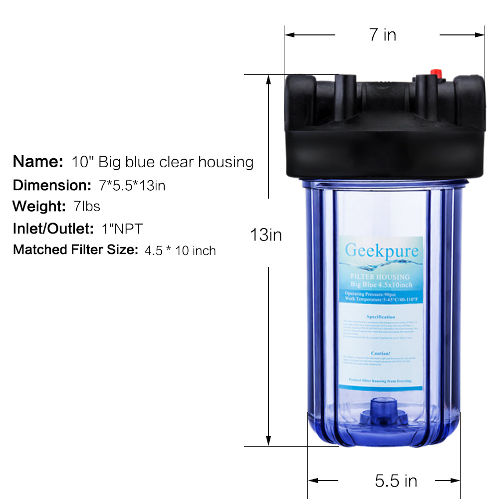 Whole House Water Filtration w/ Clear Housing 4.5"x 10" Carbon Filter-5 Micron