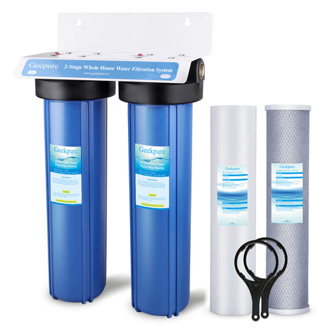 2 Stage 20 Inch Whole House Water Filtration System-Blue-1"NPT