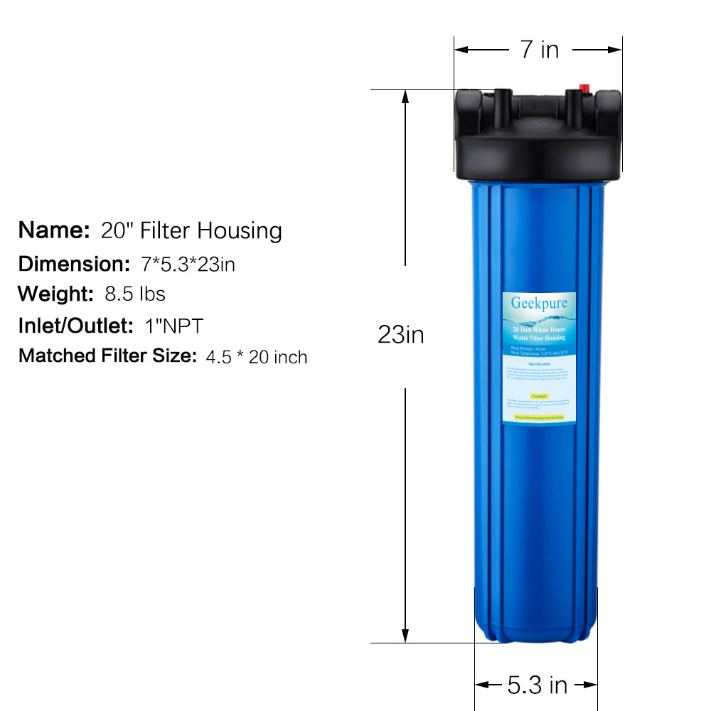 3 Stage Whole House Water Filter System with 4.5 x 20 Inch Housing 5 Micron PP Sediment + Carbon Filters +12 GPM UV Filter-1 Inch Brass NPT Port