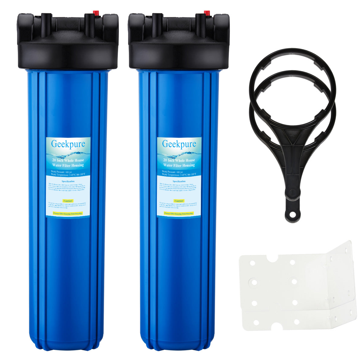 Whole House Water Filter Housing 1" Port w/ Wrench & Bracket -4.5" x 20" -Blue-Pack 2