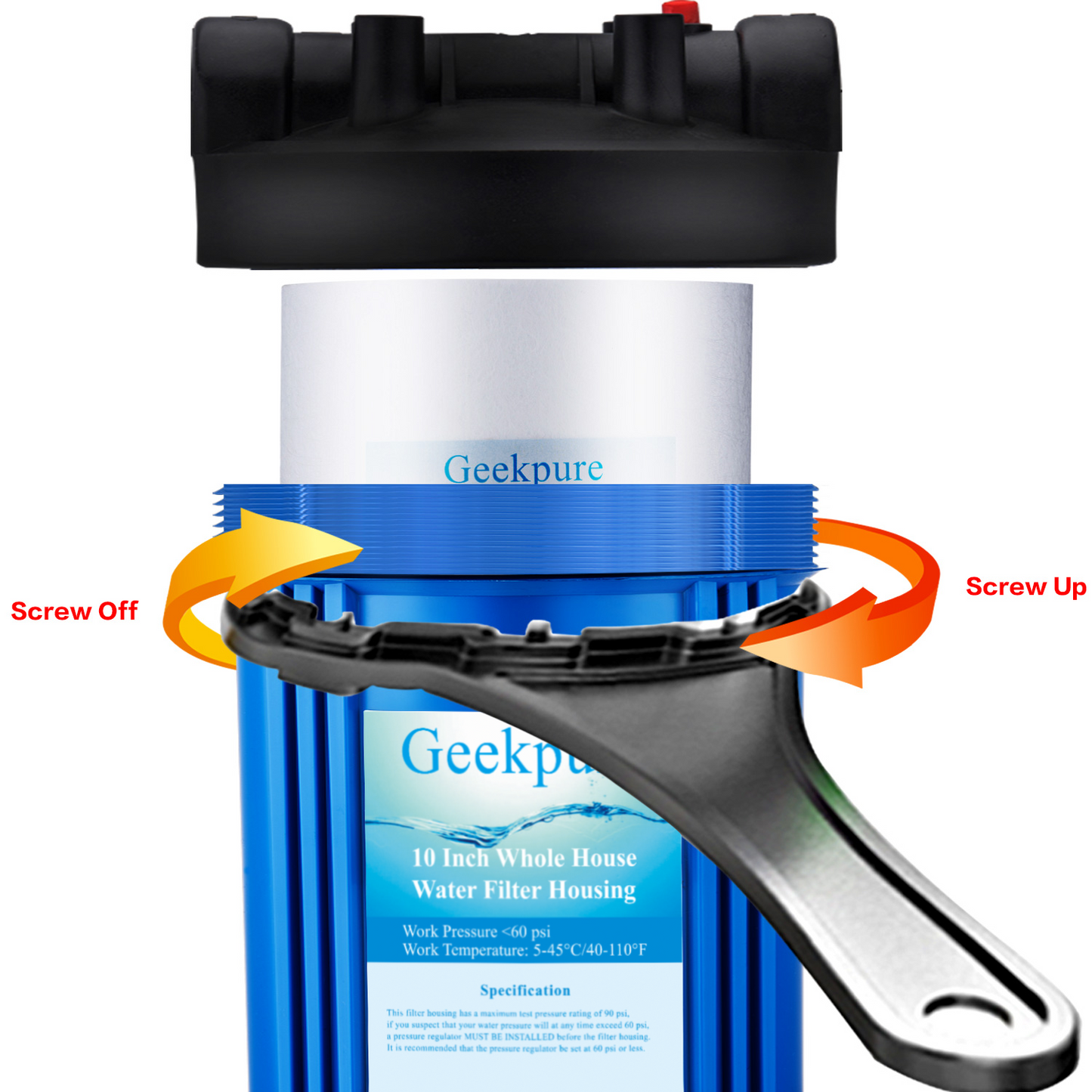 Geekpure 10-Inch Whole House Water Filter Housing-4.5 x 10 Inch-3/4-Inch Port