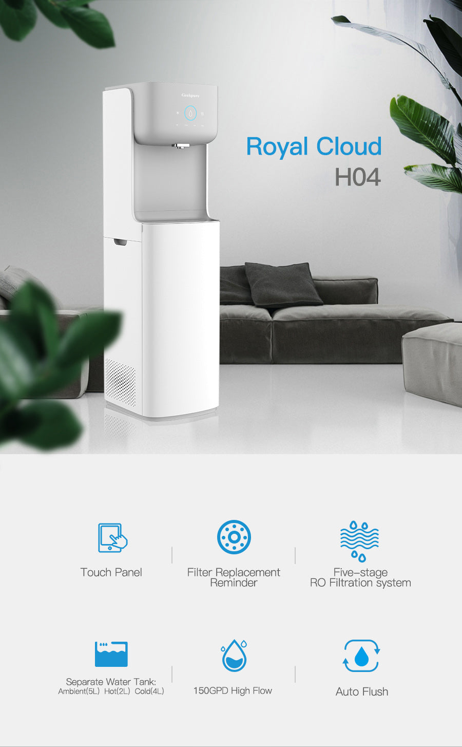 Geekpure Water Cooler with 4 Stage Reverse Osmosis System and 150 GPD Membrane