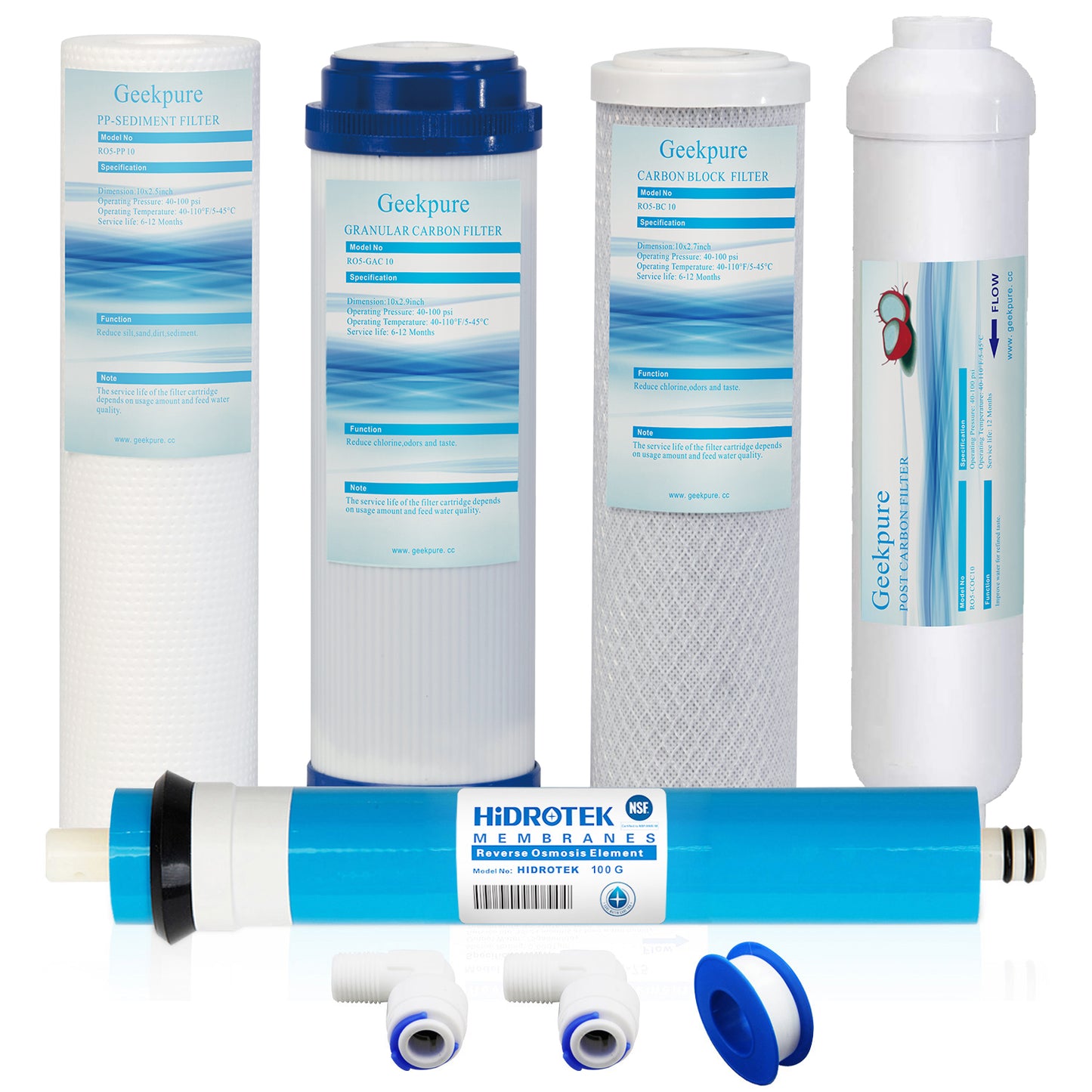 Reverse Osmosis RO Filter Replacement Set with 100 GPD Membrane-Pack of 5
