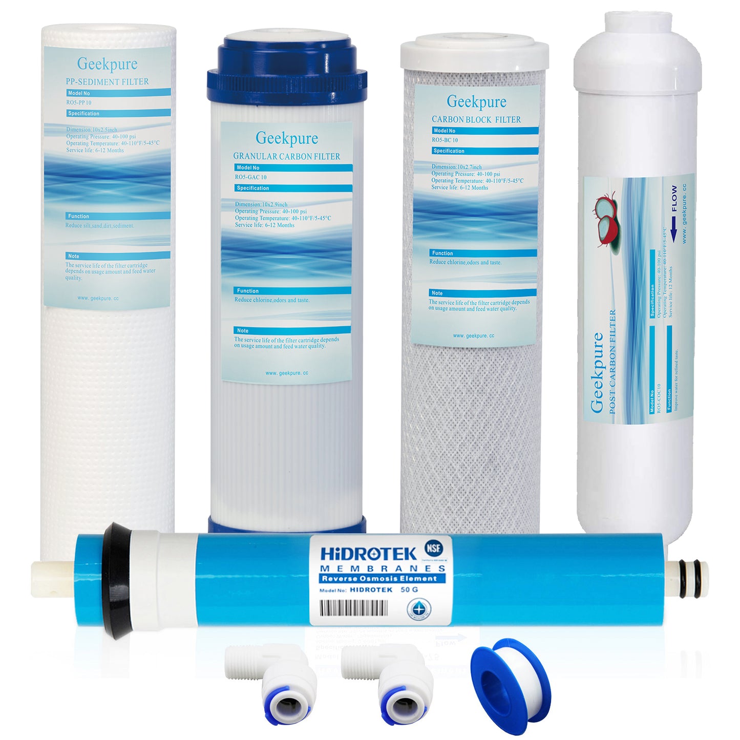 Reverse Osmosis RO Filter Replacement Set with 50 GPD Membrane-Pack of 5