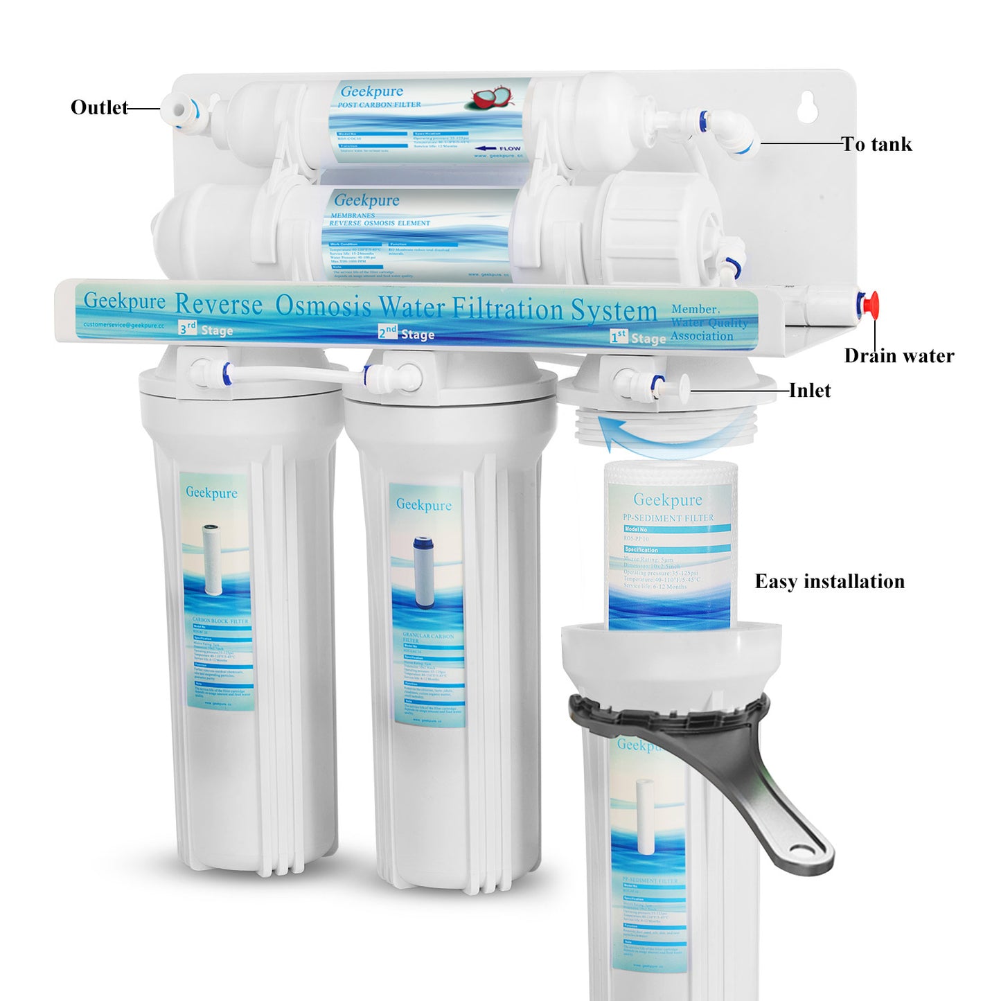 5-Stage Reverse Osmosis RO Drinking Water Filter System-75GPD