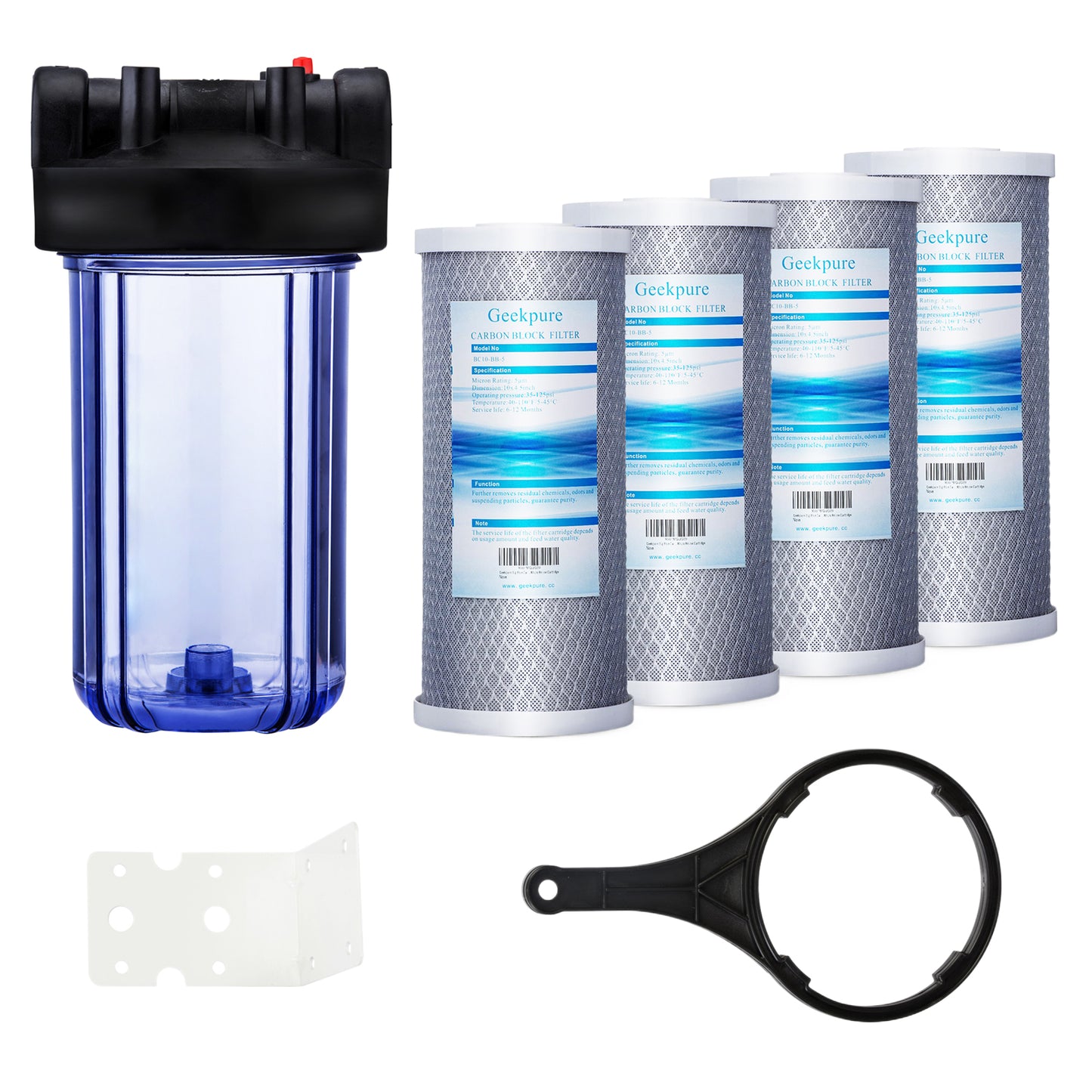 Whole House Water Filtration w/ Clear Housing 4.5"x 10" Carbon Filter-5 Micron