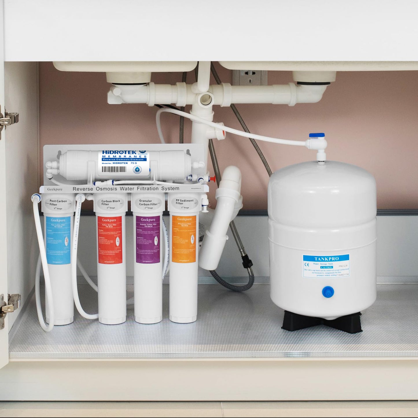 5-Stage Reverse Osmosis Water Filtration System-with Quick Change Twist Filters-75GPD