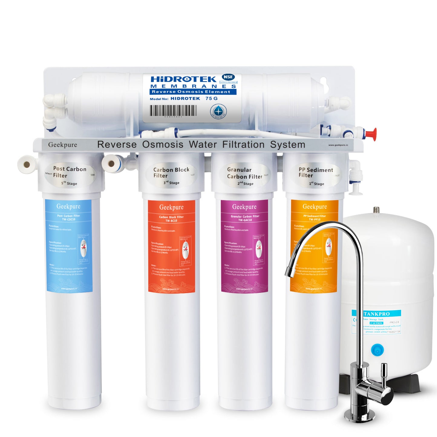 5-Stage Reverse Osmosis Water Filtration System-with Quick Change Twist Filters-75GPD