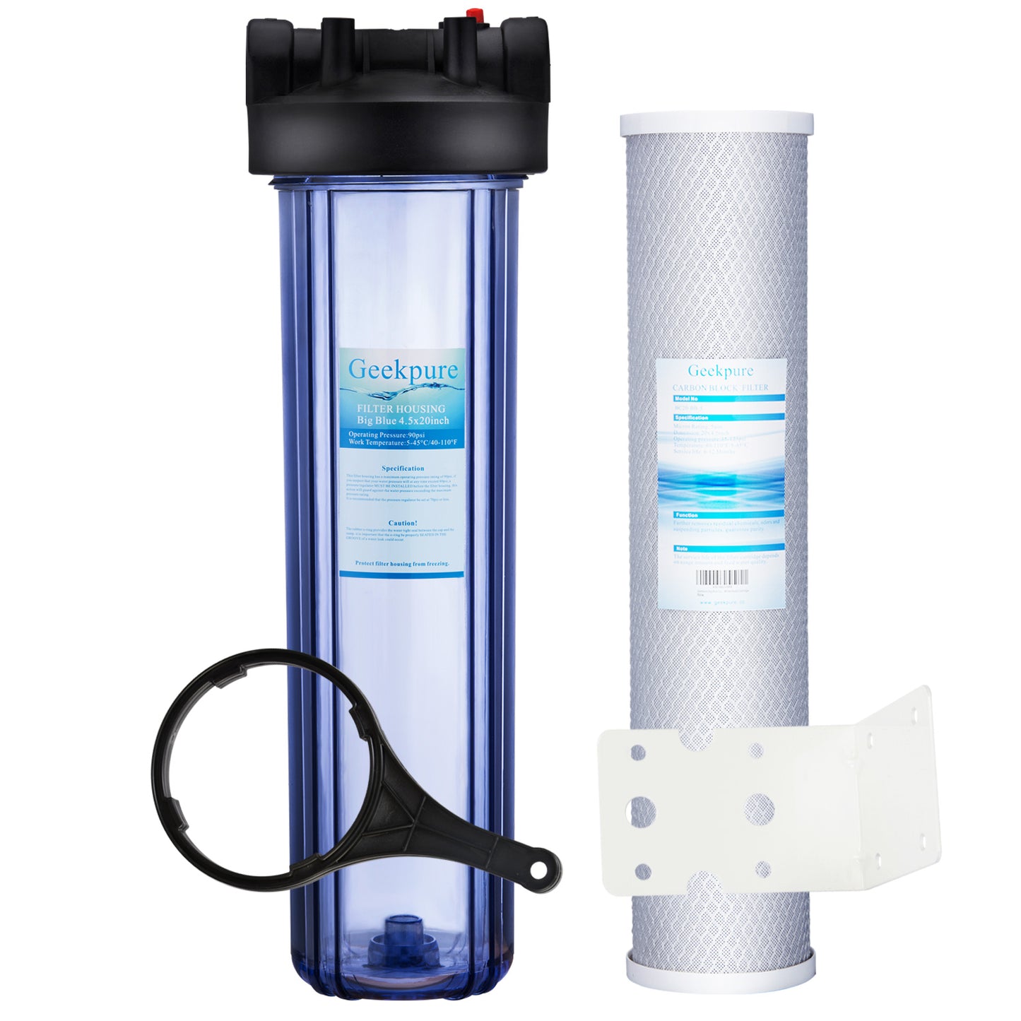 Whole House Water Filtration w/ Clear Housing + 4.5"x20" Carbon Filter-5 Micron