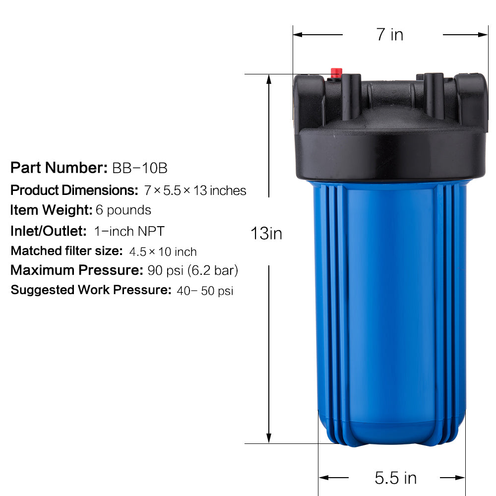 10 Inch Whole House Water Filter Housing -Fit for 4.5 "x10" Filters-Blue Color (Pack of 2)
