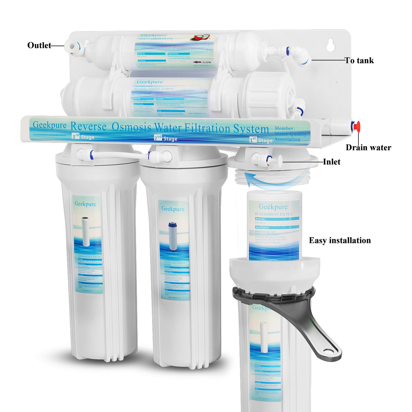 5-Stage Reverse Osmosis System Water Filter -Plus Extra 7 Filters-75GPD