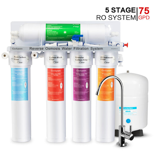 5-Stage Reverse Osmosis Water Filtration System-with Quick Change Twist Filters-75GPD