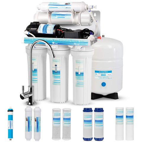5 Stage Reverse Osmosis Drinking Water System-75GPD w/ Pump and Extra 4 Filters