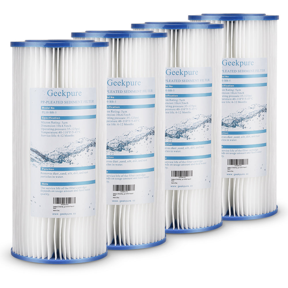 thumbnail interactive-video image 1 of Geekpure Whole House 20x4.5 Inch Sediment Water Filter – 5 Micron, 4-Pack, PP Sediment 1 of 3