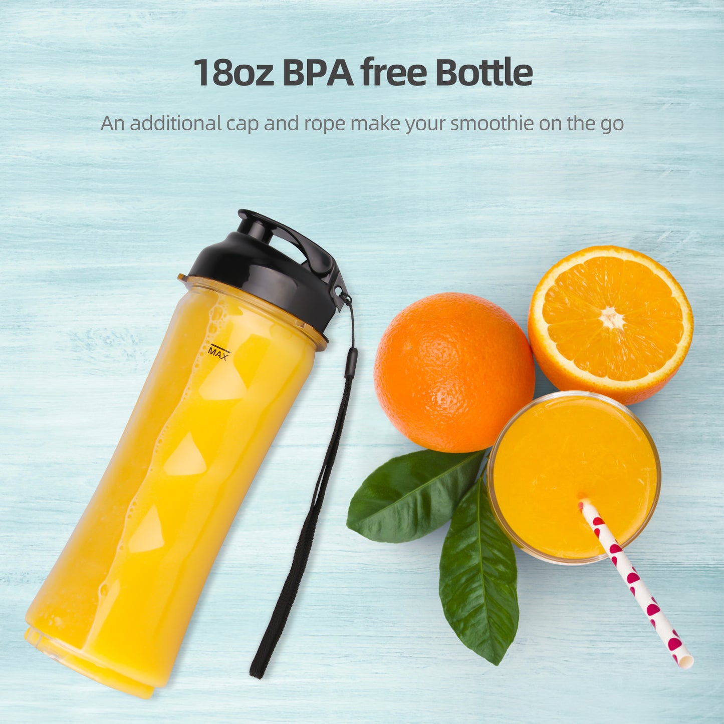La Reveuse Smoothies Blender 300 Watt with 18 oz BPA Free Portable Travel Sports Bottle (Navy)