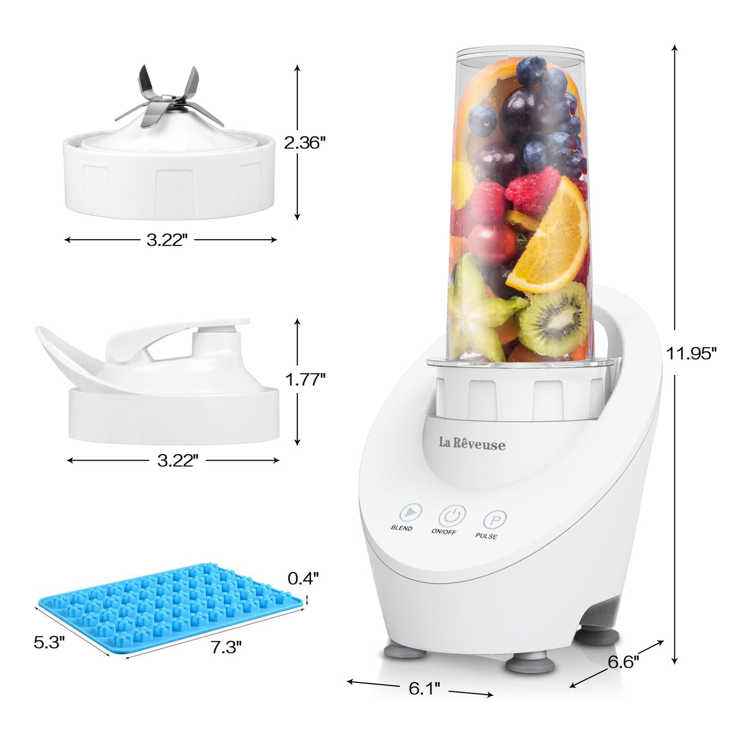 La Reveuse Personal Blender for Shakes and Smoothies 200 Watt with Magnetic Drive Technology 10 oz BPA Free Portable Travel Bottle (White)