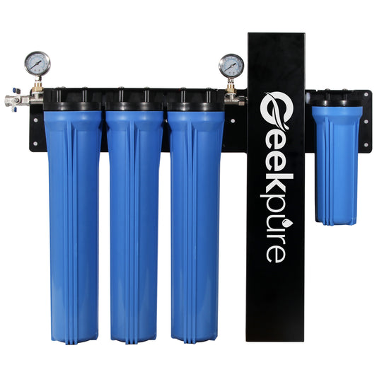 Geekpure 5 Stage Whole House Water Filter System with 2.5 x 20 5 Micron PP Sediment + Carbon Filters and 6 GPM UV