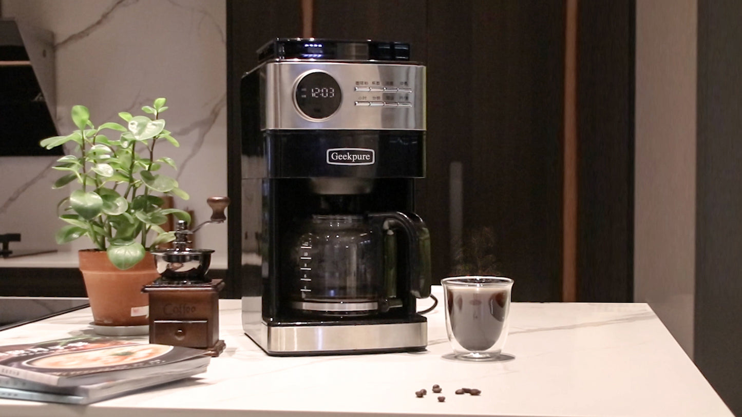 Programmable Drip Coffee Maker with Burr Grinder,12 Cups DCM-2001