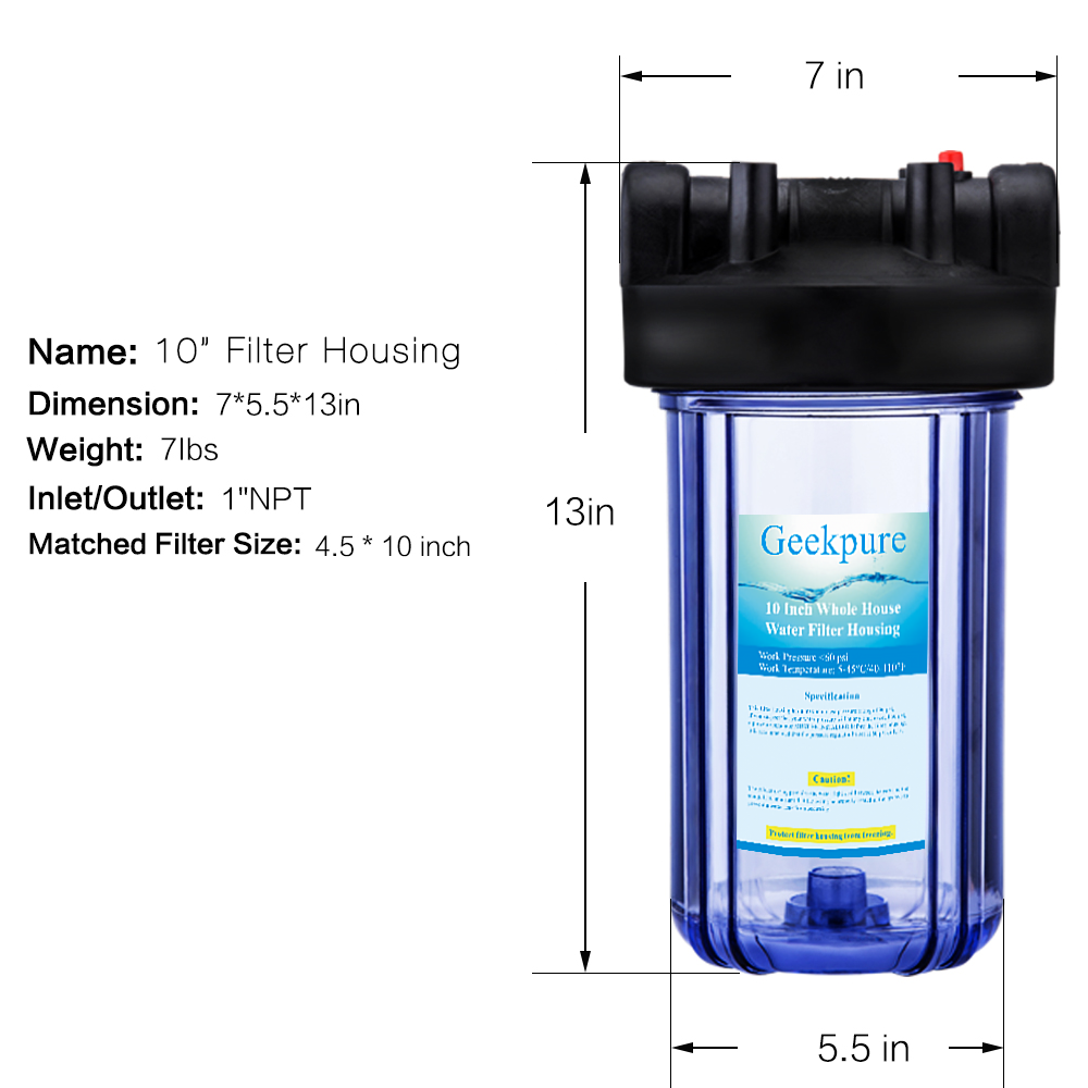 10 Inch Whole House Water Filter Housing-Fit for 4.5 "x10" Filters-Clear (Pack of 2)