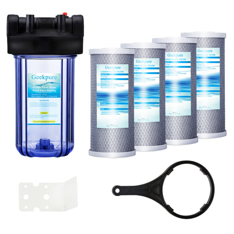 Whole House Water Filtration w/ Clear Housing 4.5"x 10" Carbon Filter-5 Micron