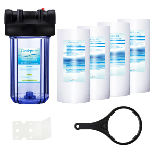 Whole House Water Filtration w/Clear Housing + 4.5"x 10" PP Sediment Filters