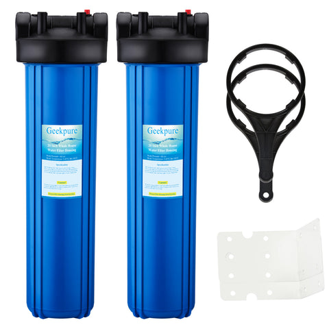 Whole House Water Filter Housing 1" Port w/ Wrench & Bracket -4.5" x 20" -Blue-Pack 2