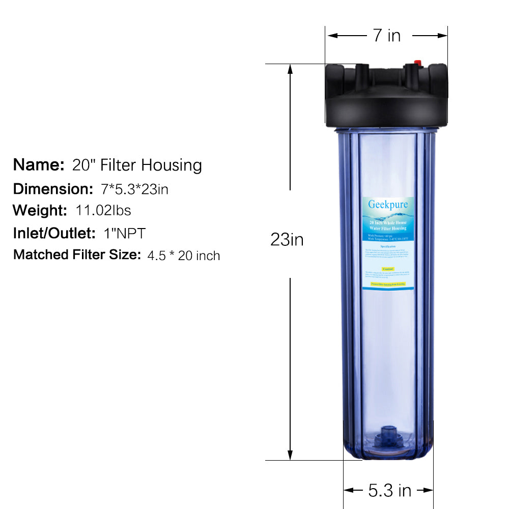 2 Stage Whole House Water Filtration System w/ 20" Clear Housing-1"NPT