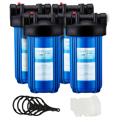Geekpure 10-Inch Whole House Water Filter Housing-1-Inch Port Pack of 4