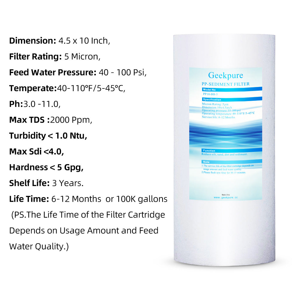 4.5"x 10" PP Sediment and Carbon Block Filters for Whole House Water Filtration -Pack 4