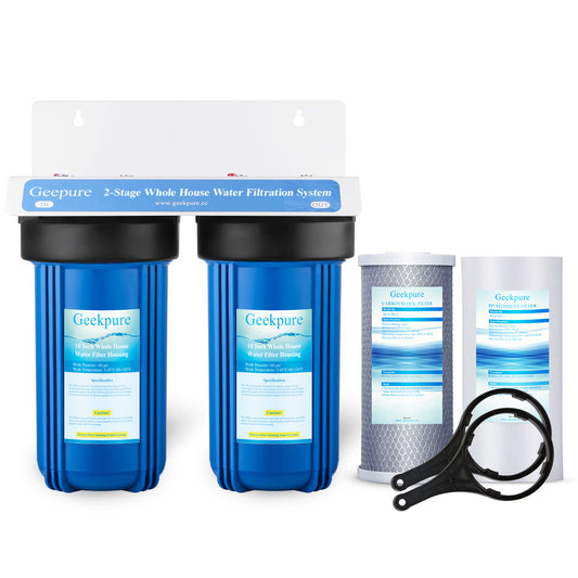 Geekpure 2 Stage Whole House Water Filtration System w/ 10" Blue Housing-1"NPT