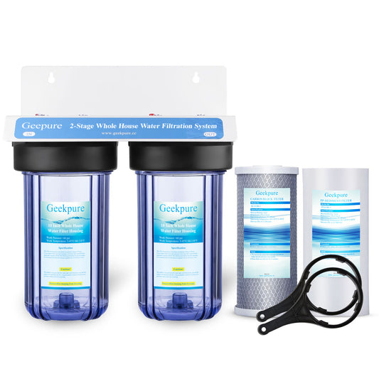 Geekpure 2 Stage Whole House Water Filtration System w/ 10" Clear Housing-1"NPT