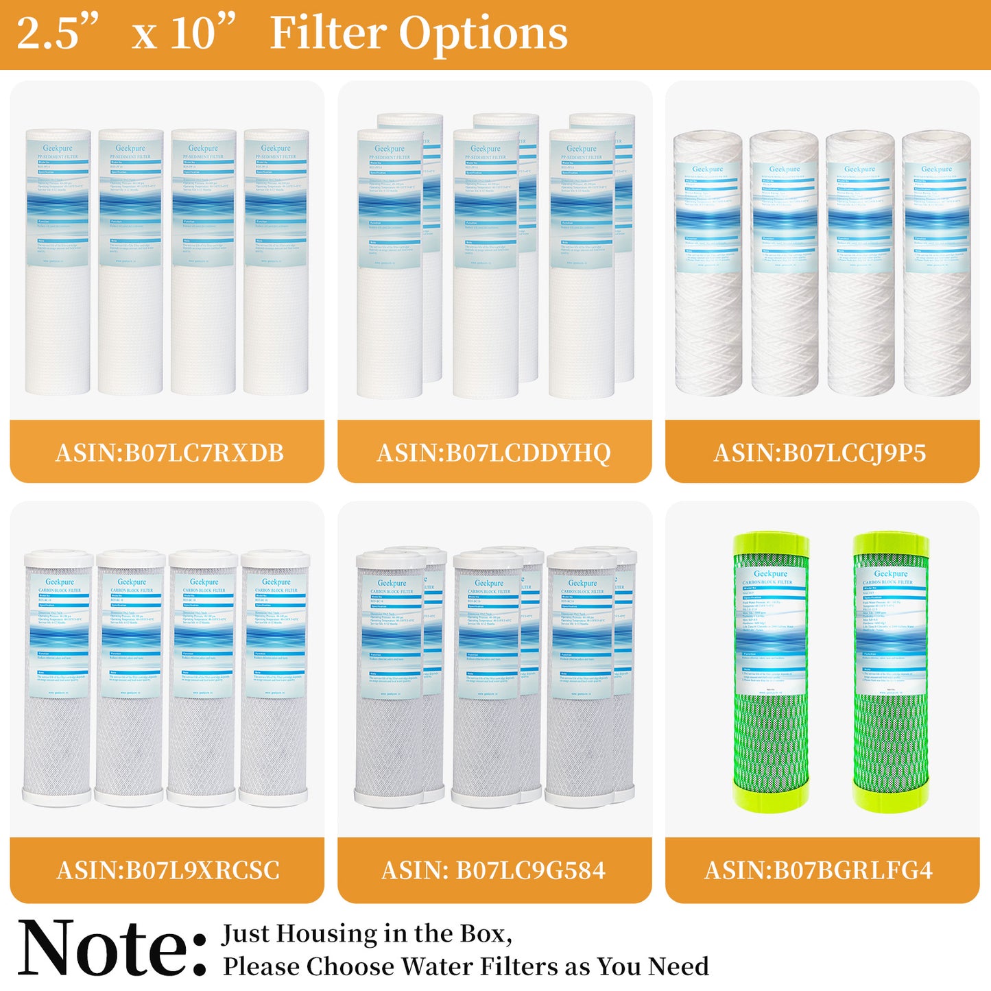 10-Inch Whole House Water Filter System with Clear Housing and Carbon Filter- 3/4"NPT Brass Port