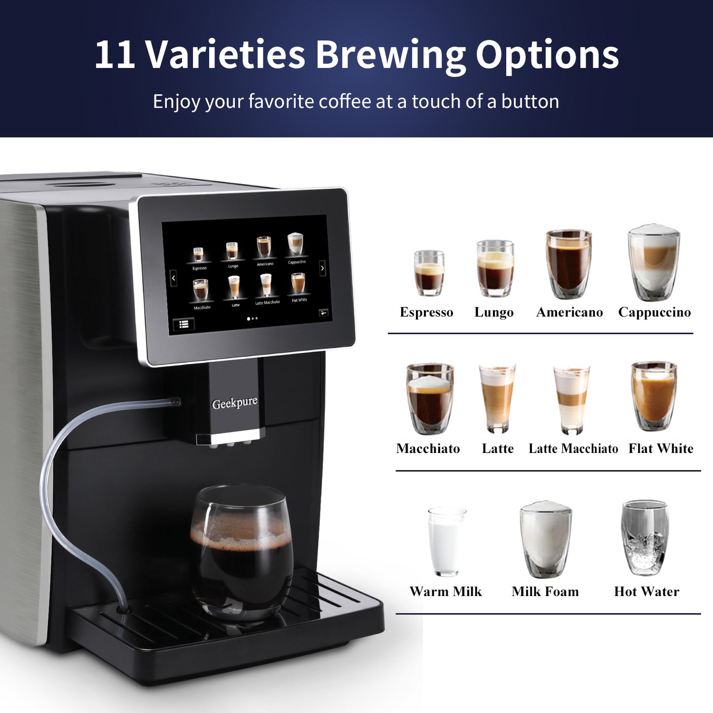 Super Automatic Expresso Coffee Machine-7" HD TFT Touchscreen w/Milk Frother