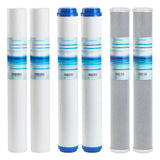 Geekpure Whole House Replacement Water Filer Cartridges-2.5" x 20" - 5 Micron - 6 Pack PP Sediment Granular Carbon Activated Carbon Block Filter