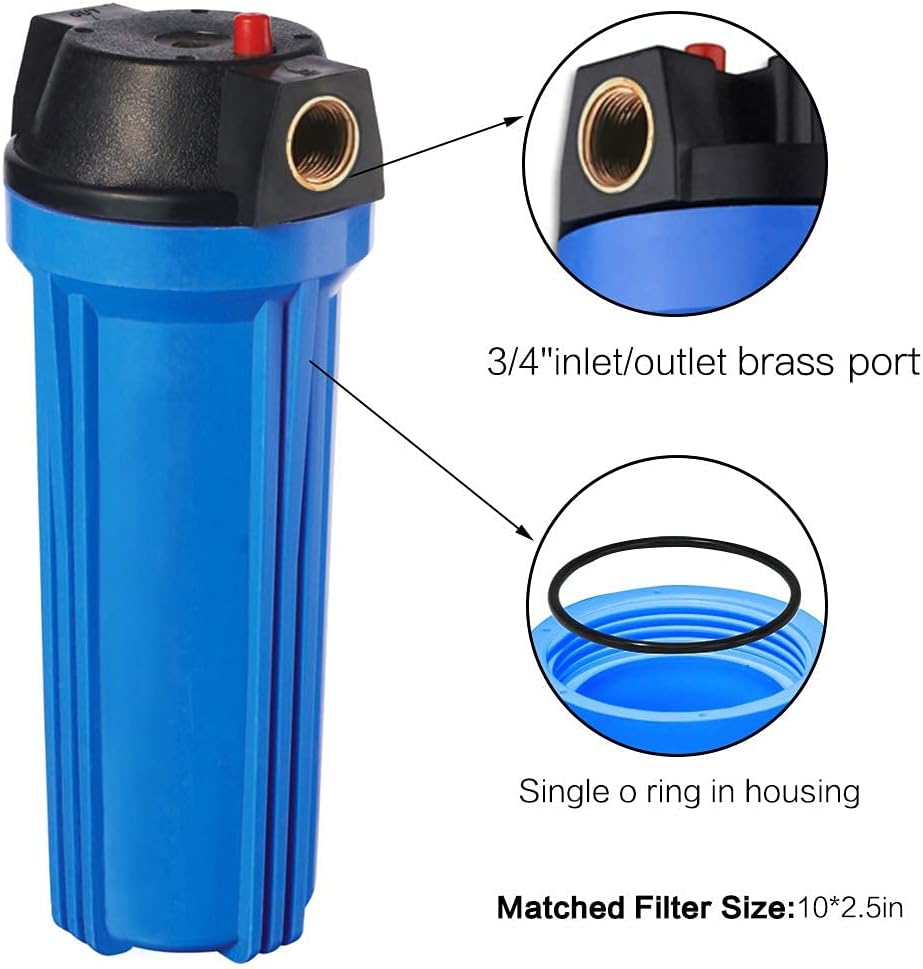 10-Inch Whole House Water Filter System with Blue Housing and Carbon Filter- 3/4"NPT Brass Port