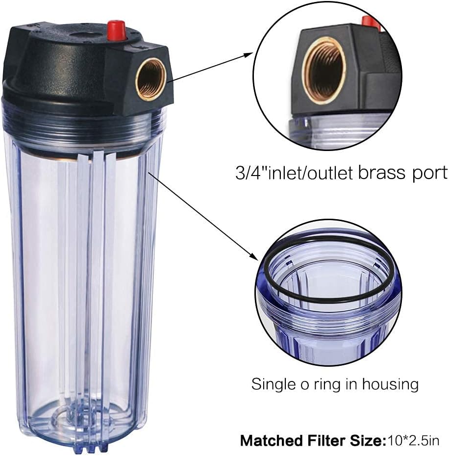 10-Inch Whole House Water Filter System with Clear Housing and Carbon Filter- 3/4"NPT Brass Port