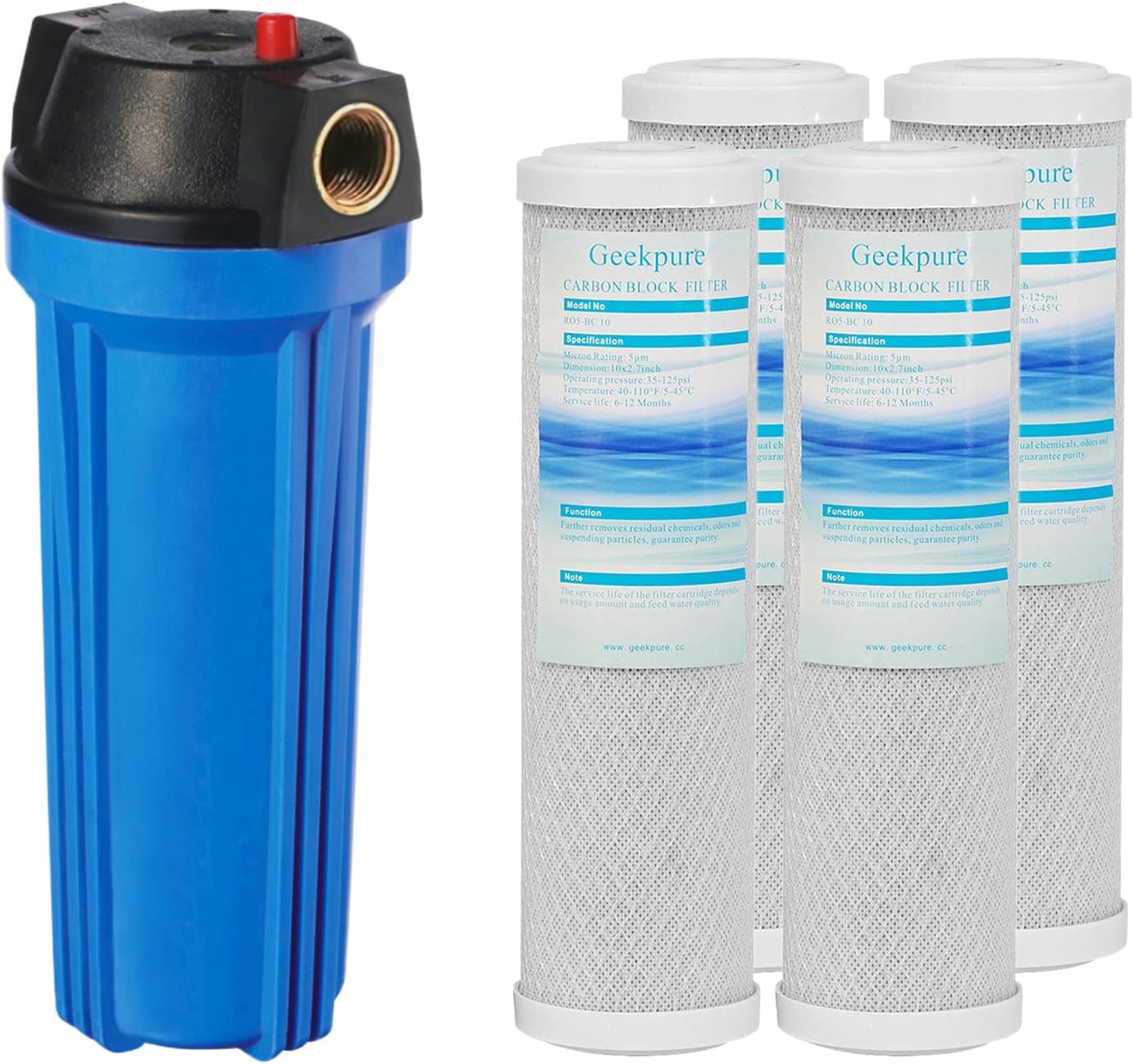 10-Inch Whole House Water Filter System with Blue Housing and Carbon Filter- 3/4"NPT Brass Port