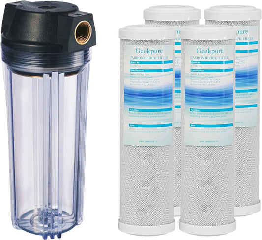 10-Inch Whole House Water Filter System with Clear Housing and Carbon Filter- 3/4"NPT Brass Port