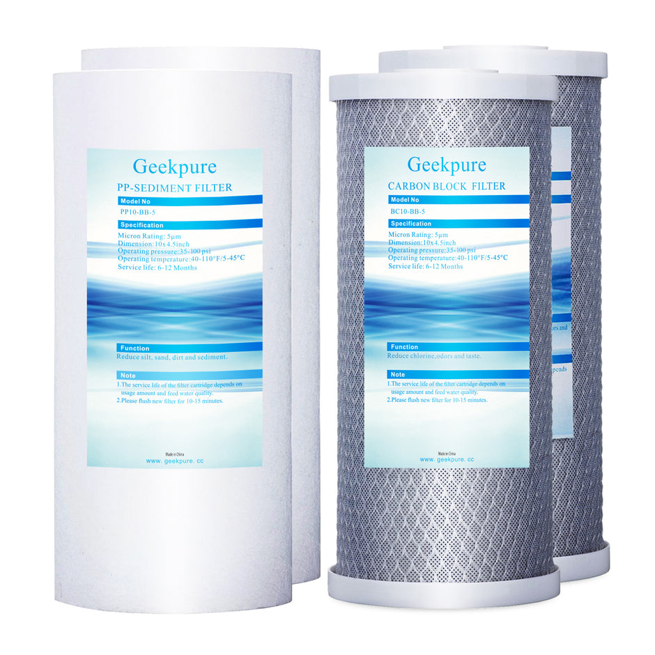 Geekpure 2-Pack 20" X 4.5" Carbon Block Water Filters - 5 Micron, BB-20B Compatible