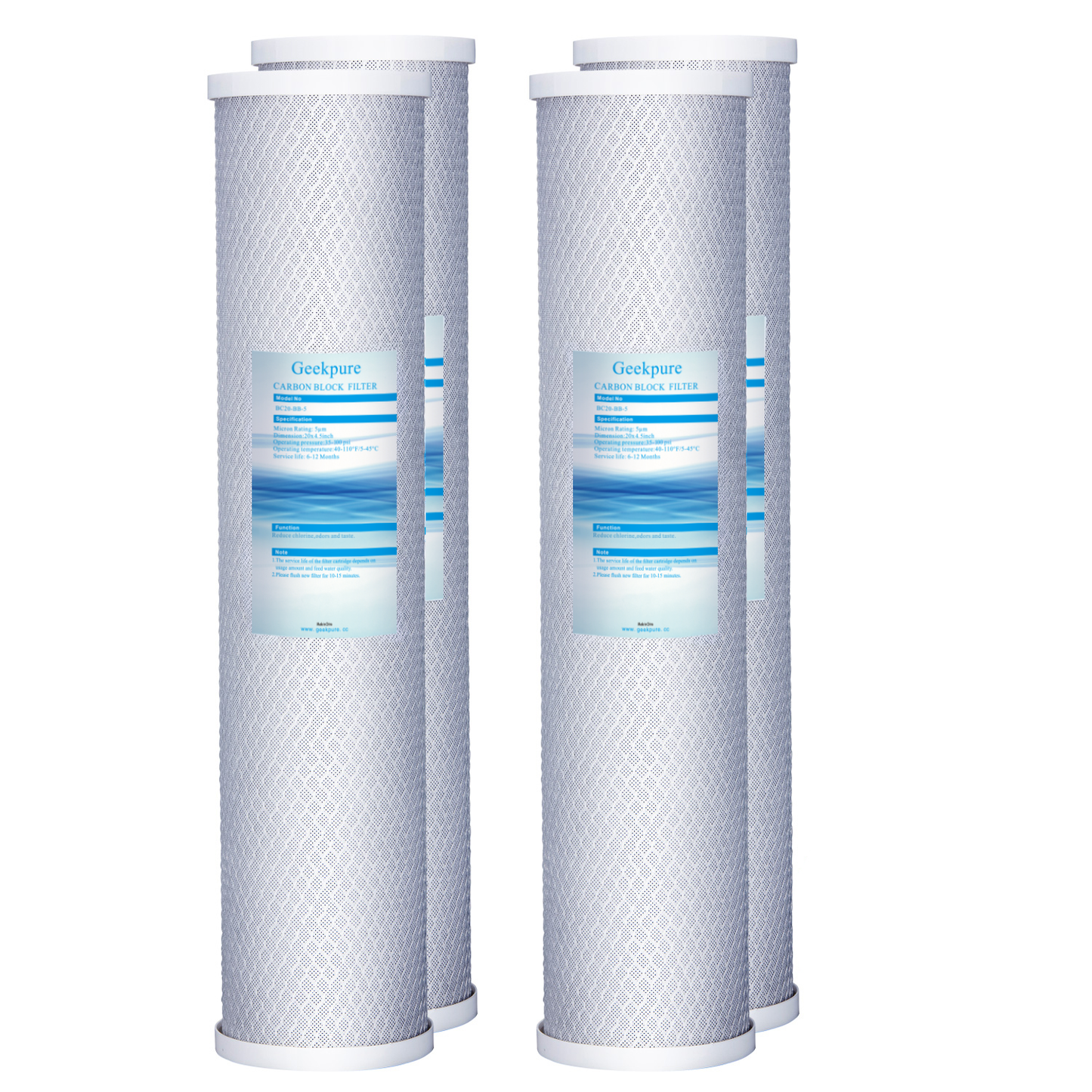 20-Inch Whole House Block Carbon Water Filters (Pack of 4) -20"x4.5“