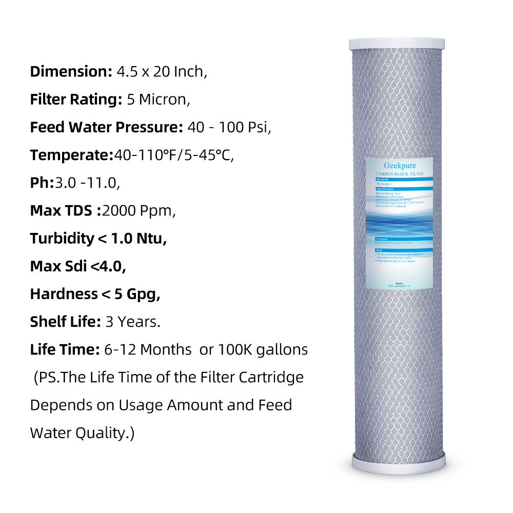 20 Inch Whole House Replacement Water Filters PP Sediment & Block Carbon (Pack of 4)-4.5"x20"