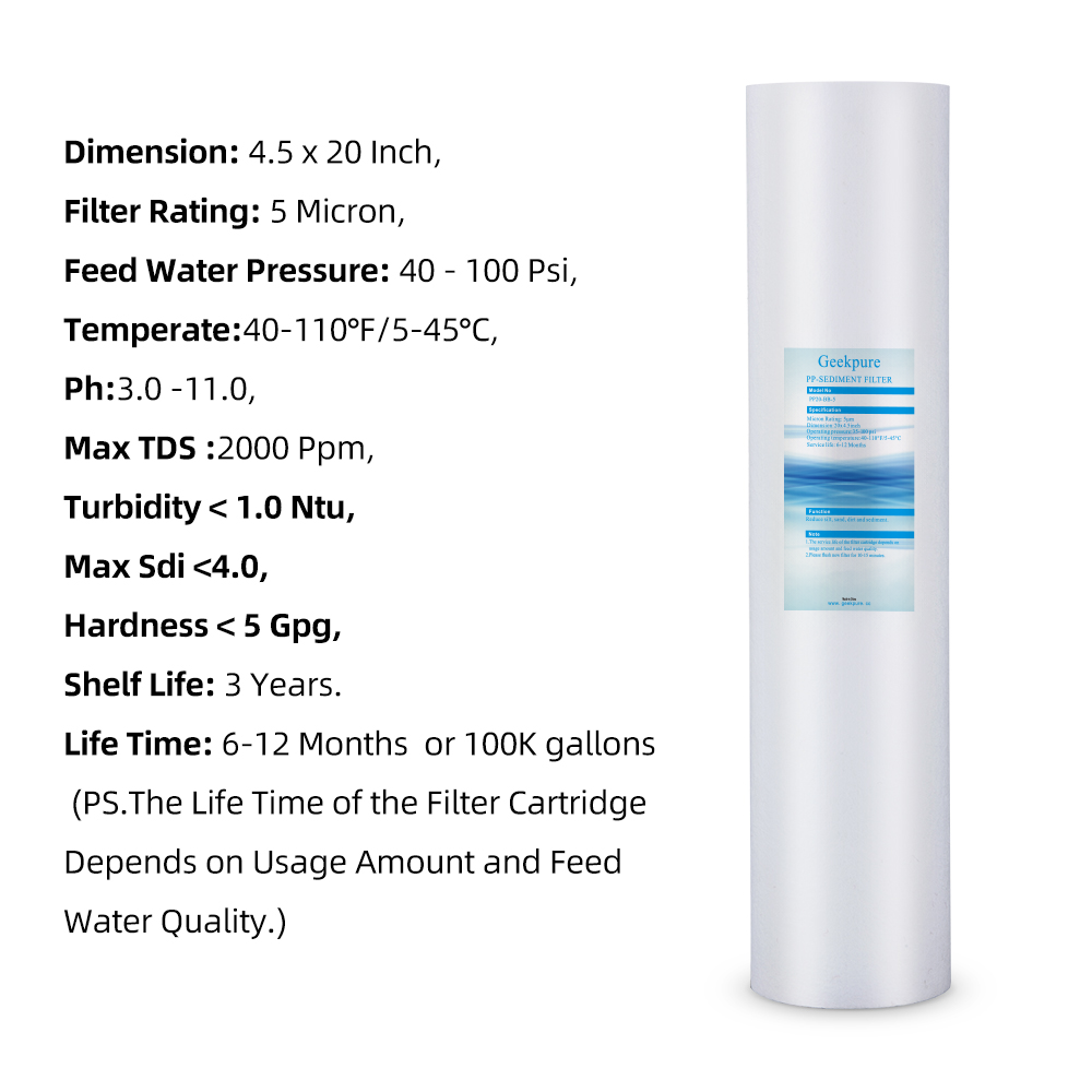 20 Inch Whole House Replacement Water Filters PP Sediment & Block Carbon (Pack of 4)-4.5"x20"