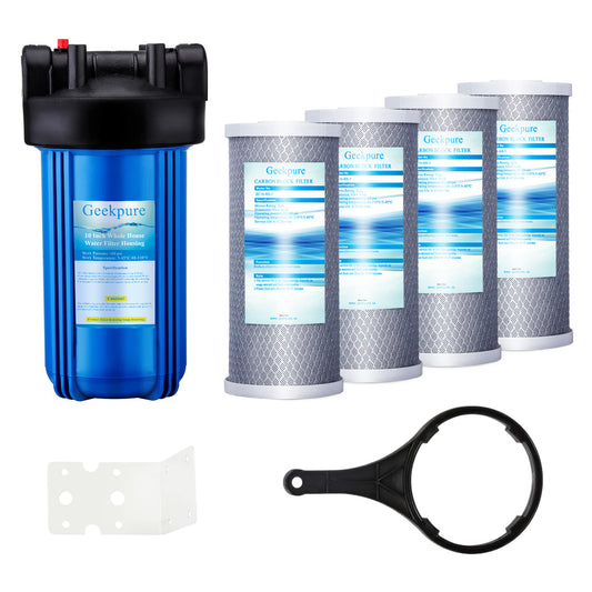 Whole House Water Filtration System Single Stage w/ 10" Housing 1"NPT & 4.5"x 10" Carbon Block Filters