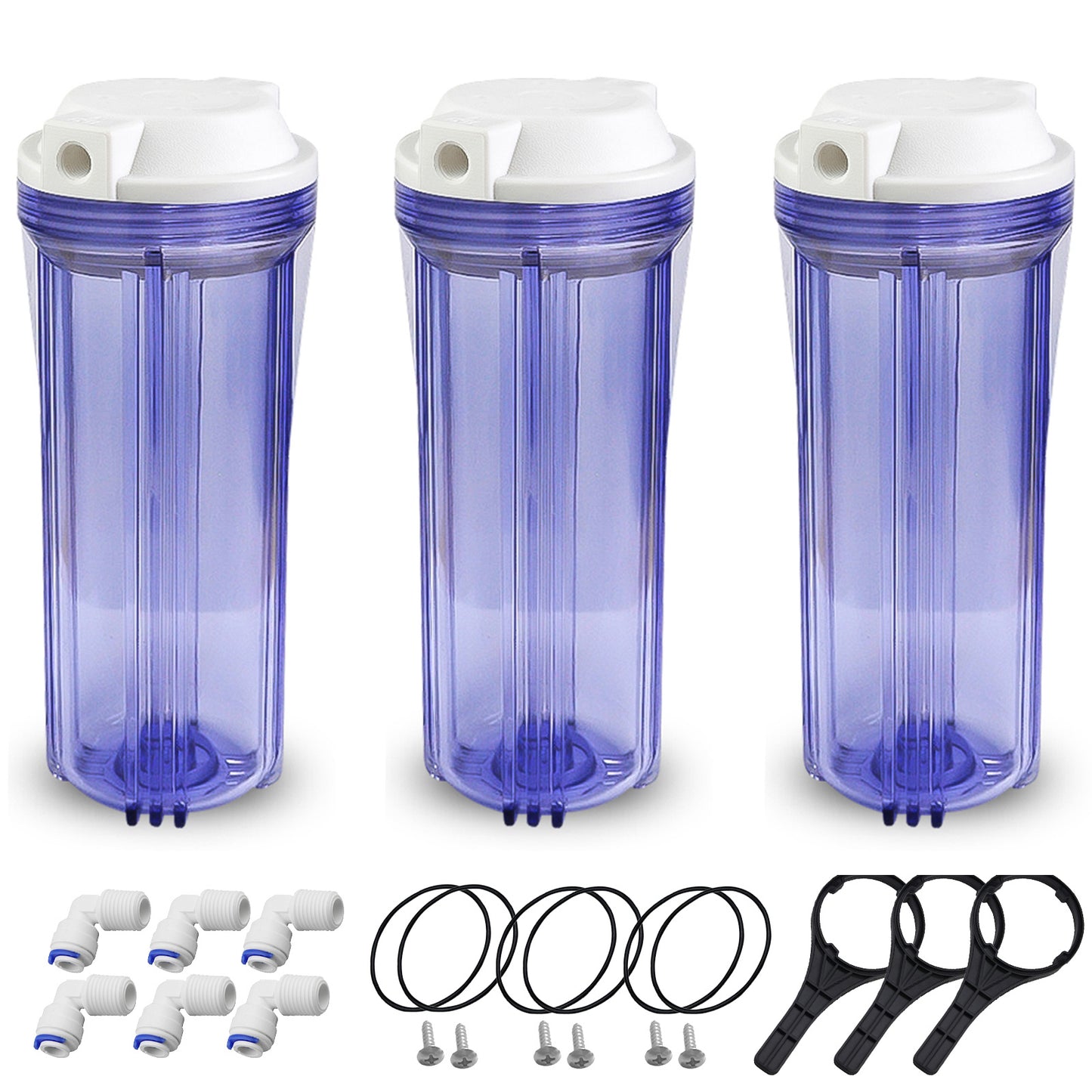 Geekpure 10" Reverse Osmosis Filter Clear Housing for Ro System -1/4" Port-2.5" x 10" (Pack of 3 )