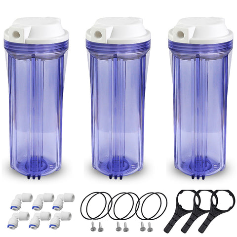 Geekpure 10" Reverse Osmosis Filter Clear Housing for Ro System -1/4" Port-2.5" x 10" (Pack of 3 )