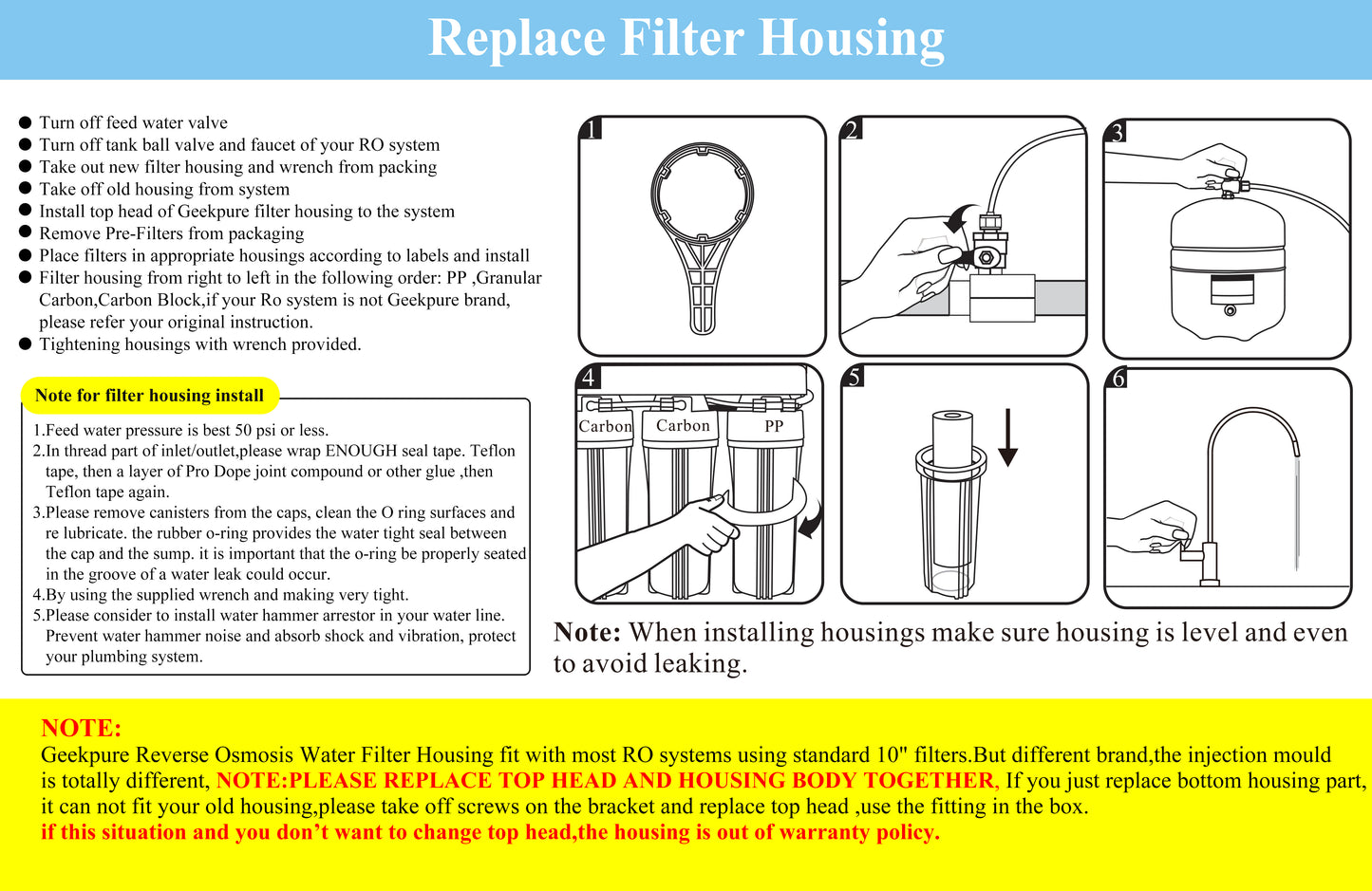 Reverse Osmosis 10"  RO Filter Housing 1/4" Inlet/Outlet