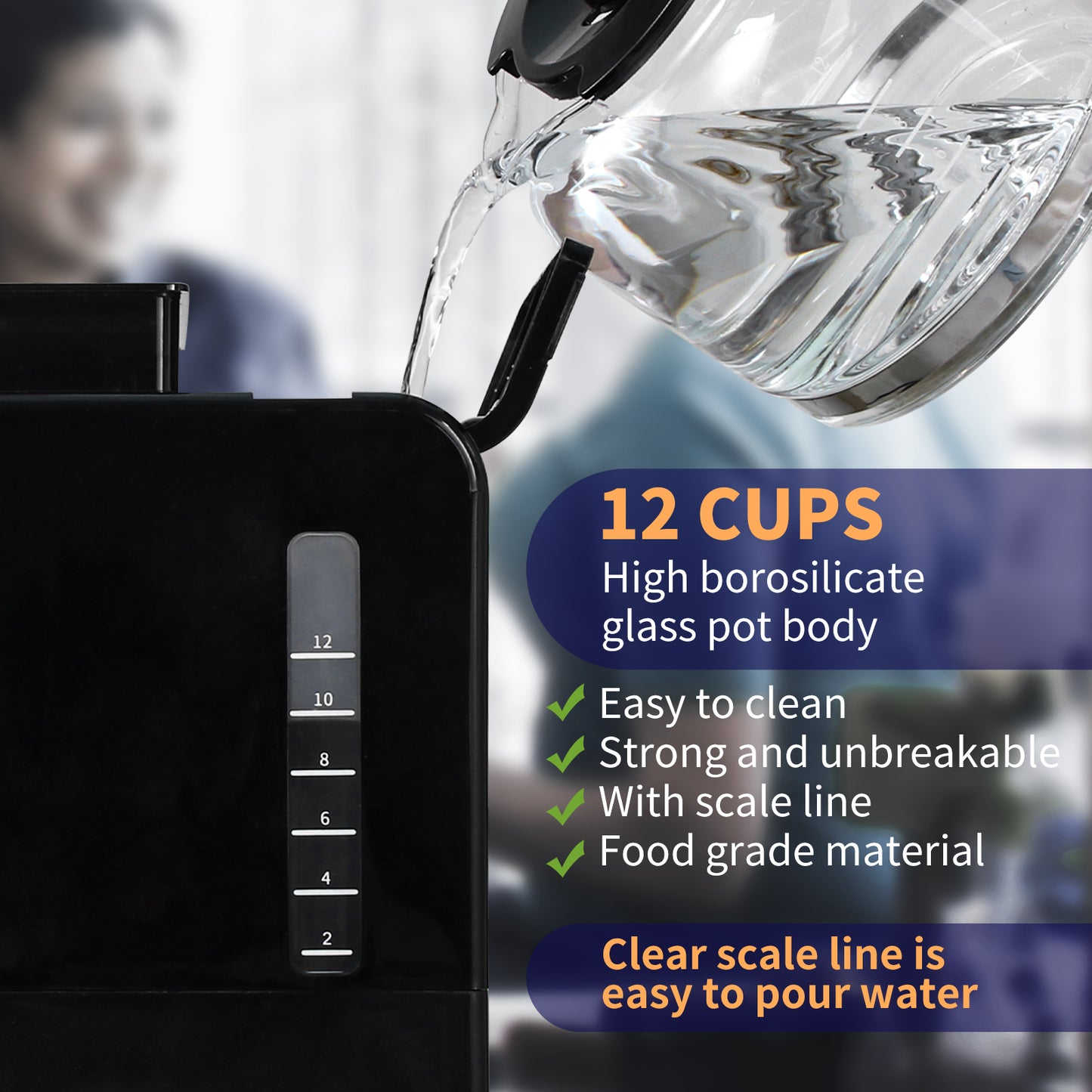 Programmable Drip Coffee Maker with Burr Grinder,12 Cups DCM-2001