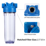 10-Inch Whole House Clear Filter Housing - 3/4"NPT Brass Port-Fit for 2.5" x 10" Filters