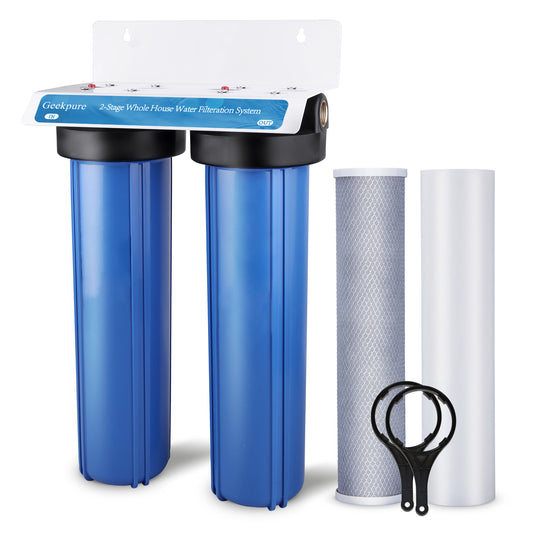 Geekpure 2 Stage Whole House Water Filtration System w/ 20" Blue Housing-1"NPT