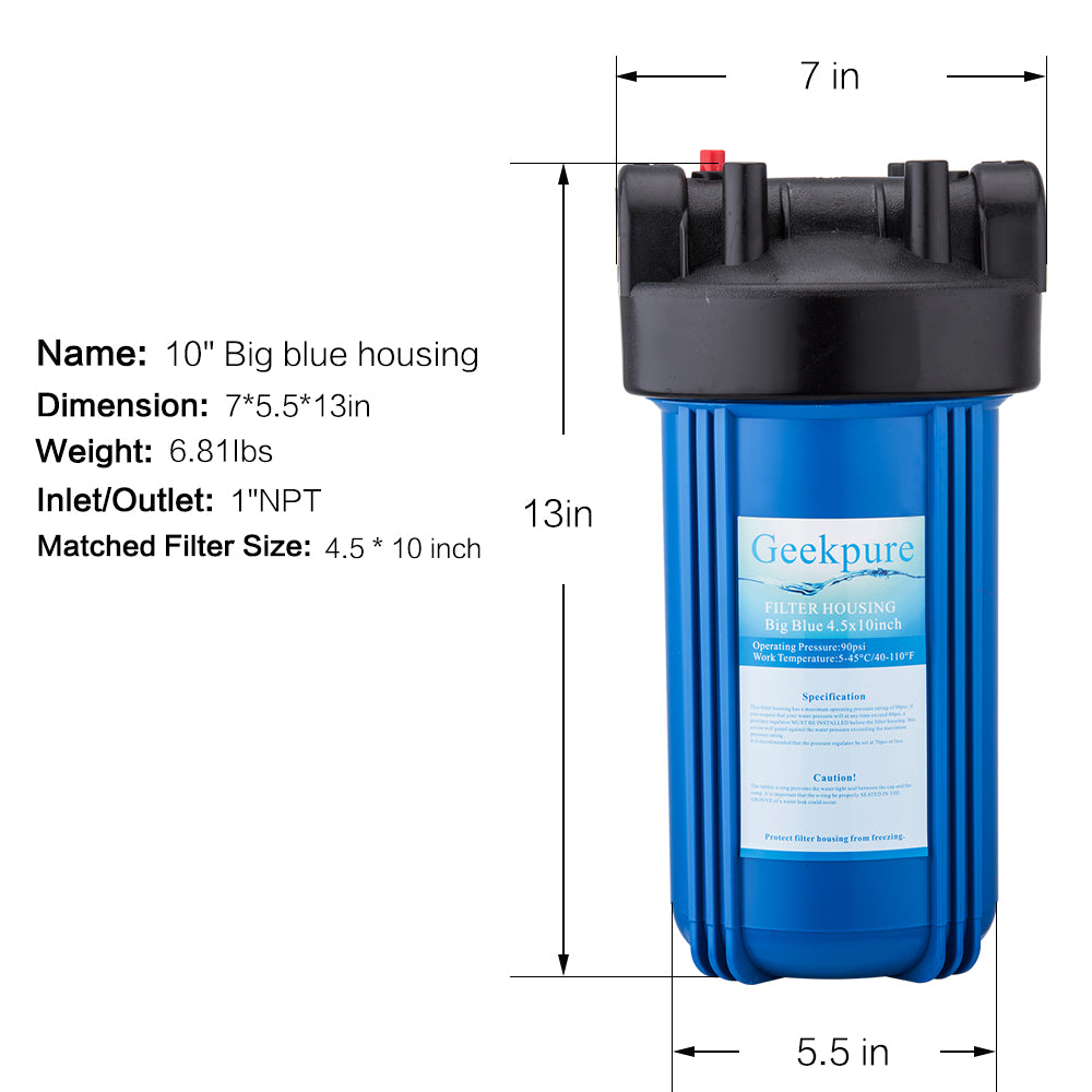 Whole House Water Filtration w/ Big Size Blue Housing 1"NPT and  PP Sediment Filters-4.5"x 10"